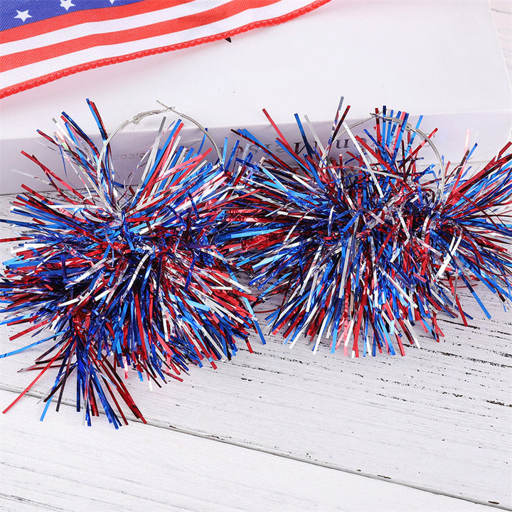 Unisex nan festive metallic tinsel pom pom hoop earrings Kalsten