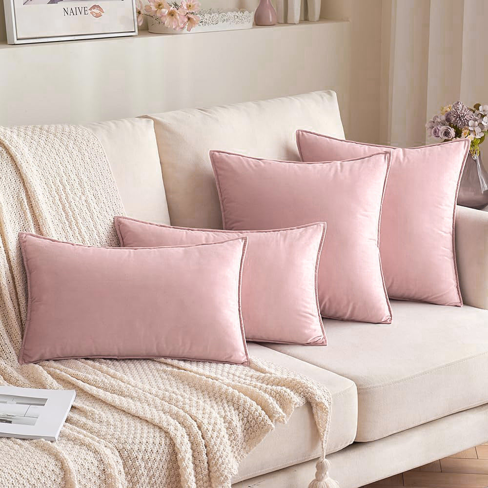 Plush Velvet Square Throw Pillow Set with Hidden Zipper and Down-Alternative Insert