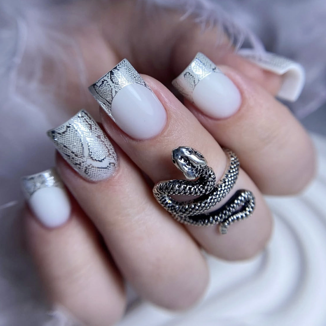 Snake Print French Tip Nail Art Extensions Kalsten