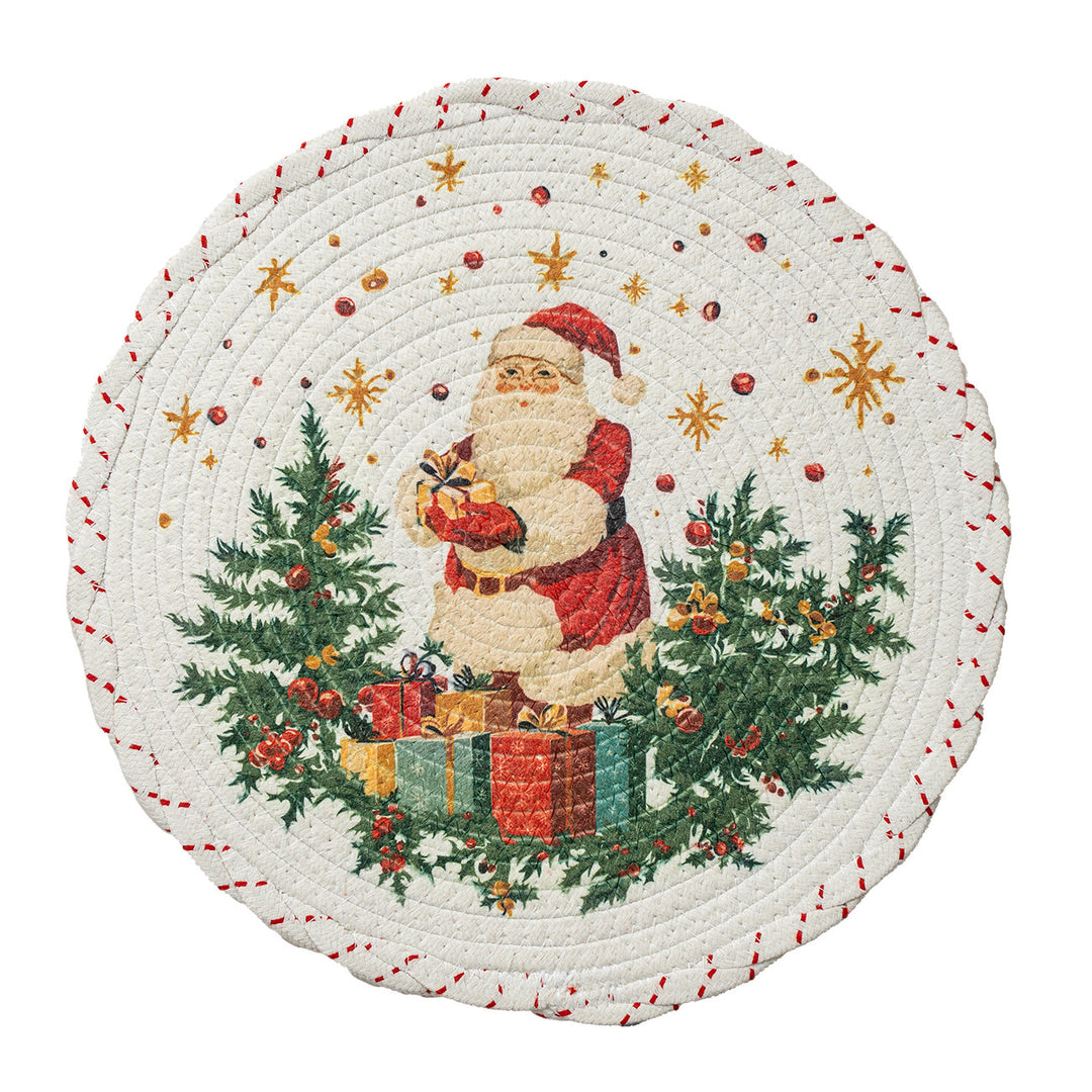 Braided round Christmas tree skirt made of cotton with quilted winter motif Kalsten