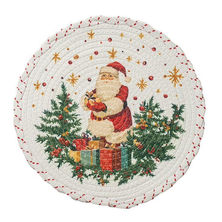 Braided round Christmas tree skirt made of cotton with quilted winter motif Kalsten