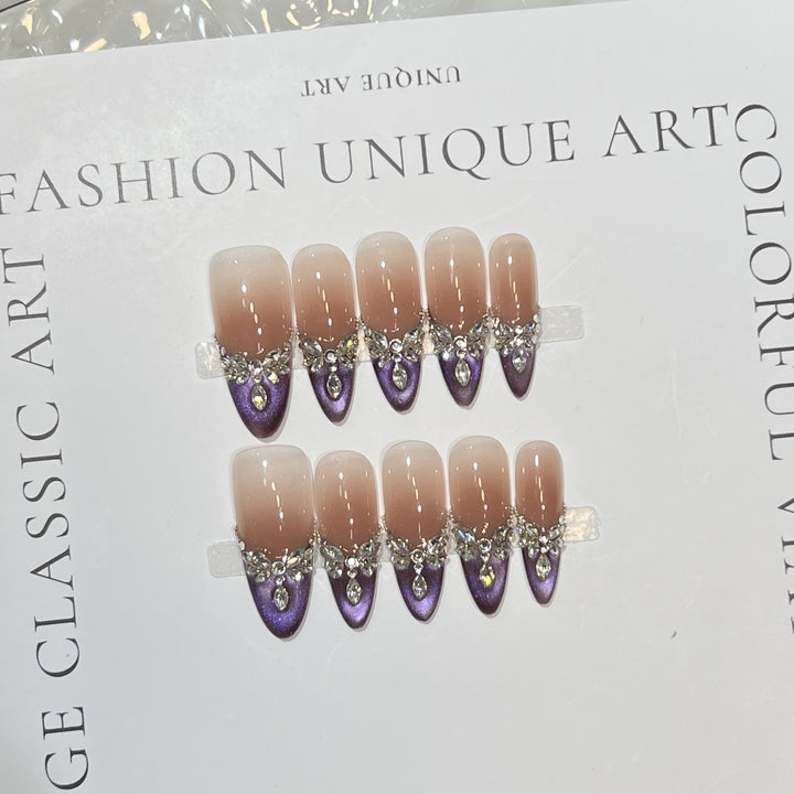 Elegant Stiletto Press-On Nail Set with Gemstone Embellishments Kalsten