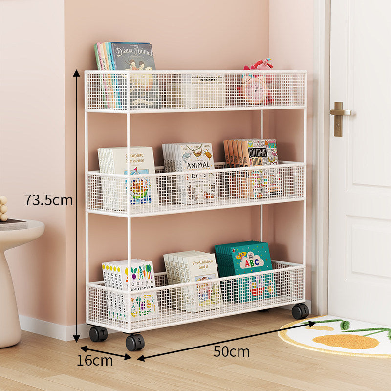 Industrial Metal Mesh Four-Tier Narrow Bookshelf Organizer