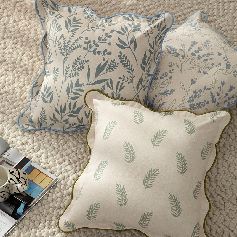 Square decorative cushion cover with wavy edge and botanical print Kalsten
