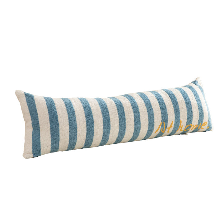 Elongated bench and windowsill cushion with nautical stripe texture and embroidered lettering Kalsten