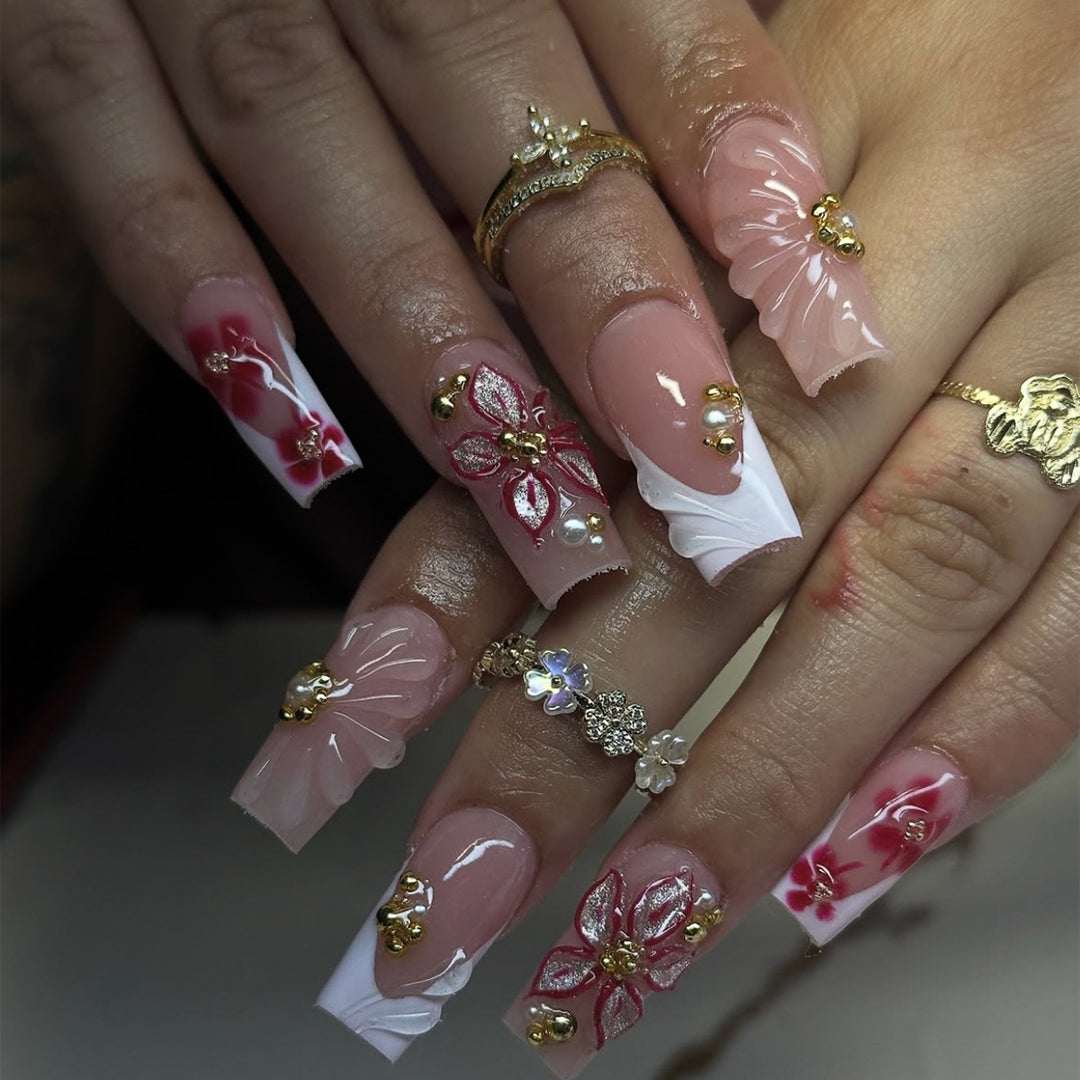 Elegant Floral Acrylic Nail Art Kalsten