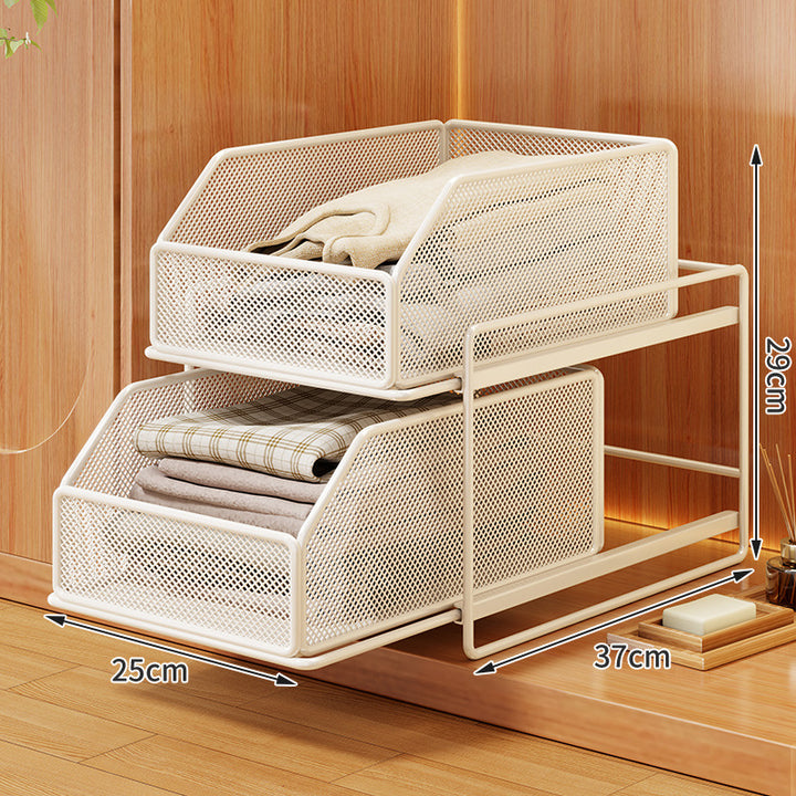 Double-Tier Sliding Wire Mesh Closet Drawer Organizer with Raised Frame