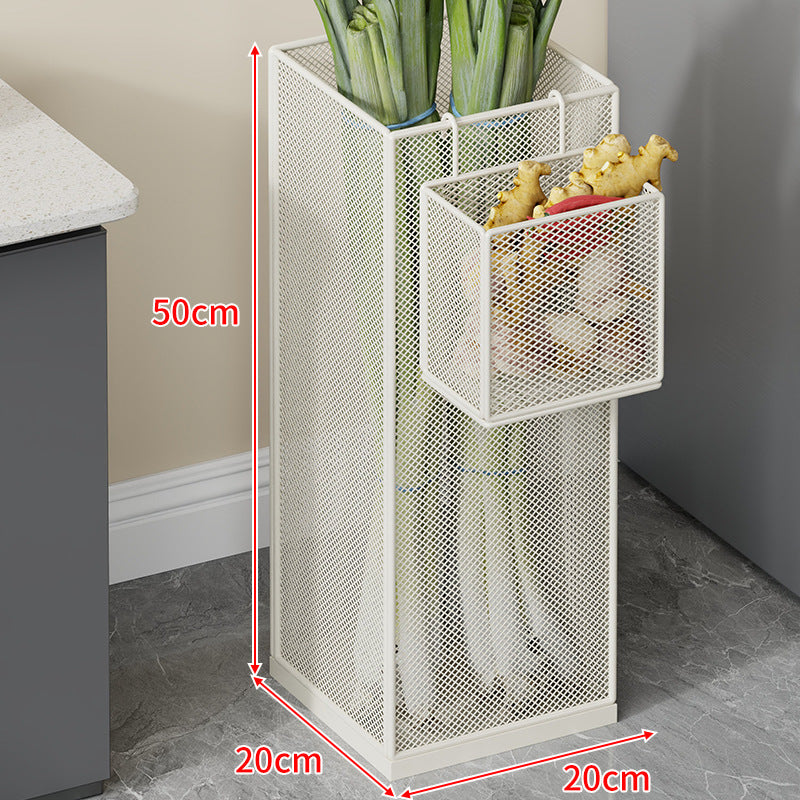 Vertical Metal Produce Storage Tower with Detachable Side Basket