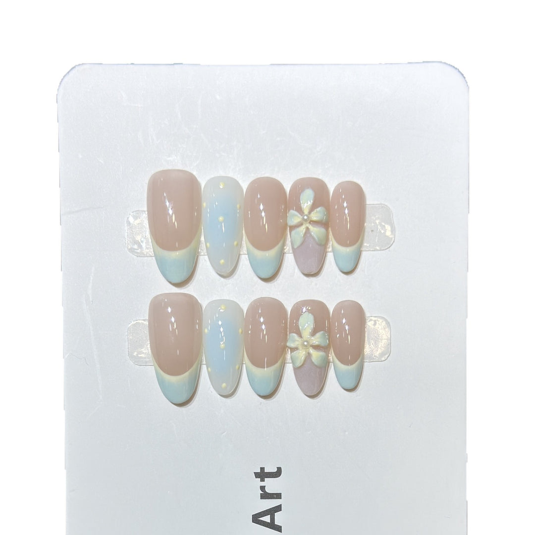 Elegant Press-On Nail Art Set with Floral and Ombre Design Kalsten