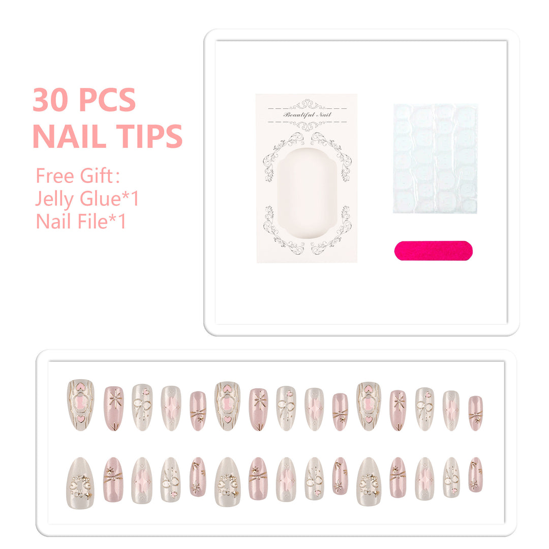 Elegant Press-On Nail Set with Decorative Accents