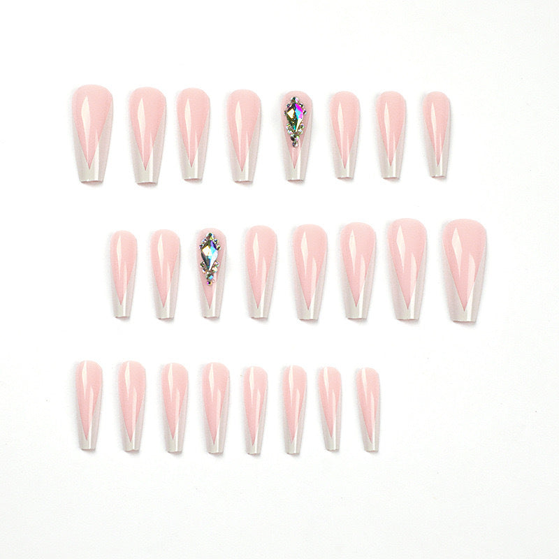 Artificial nails with elegant tips and rhinestone detail Kalsten