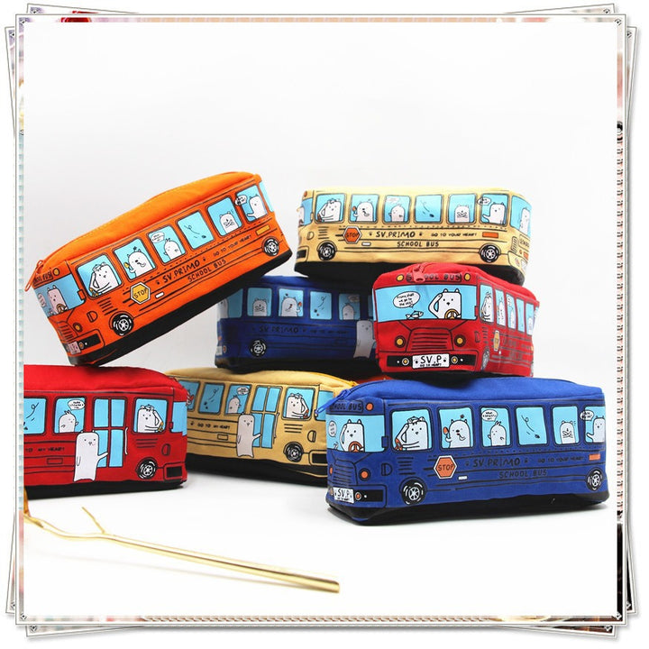 Fun Cartoon School Bus Zippered Pencil Case Kalsten