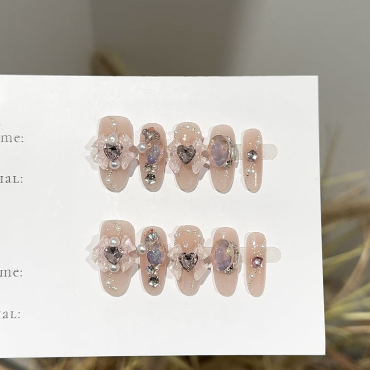 Elegant Jewel-Embellished Press-On Nail Set
