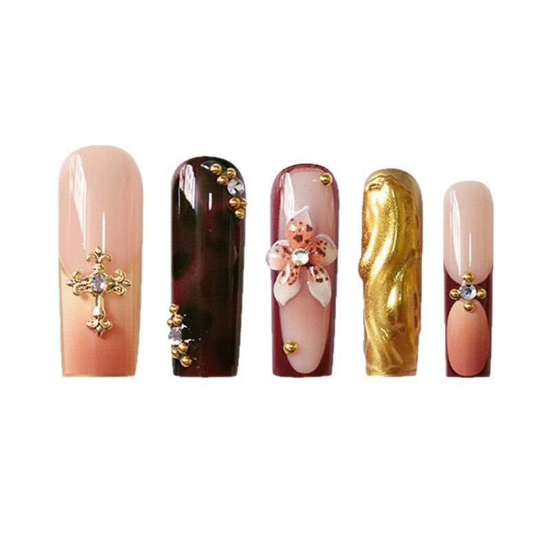 3D Floral and Gemstone Press-On Nail Set Kalsten