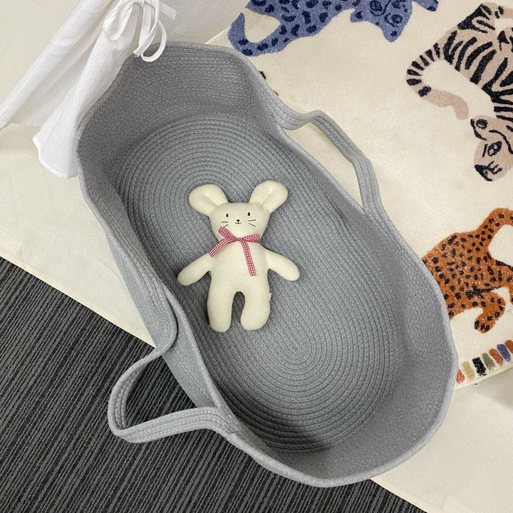 Large Quilted Cotton Rope Storage Basket with Carry Handles