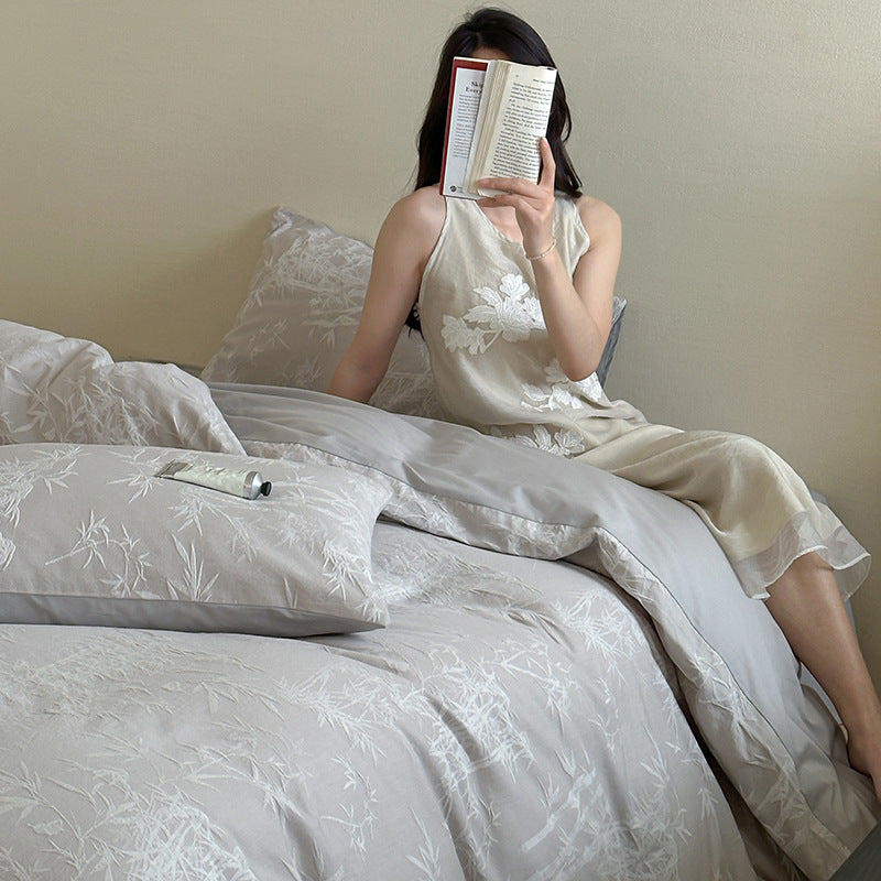 Embroidered linen nightgown with V-neck and light A-line
