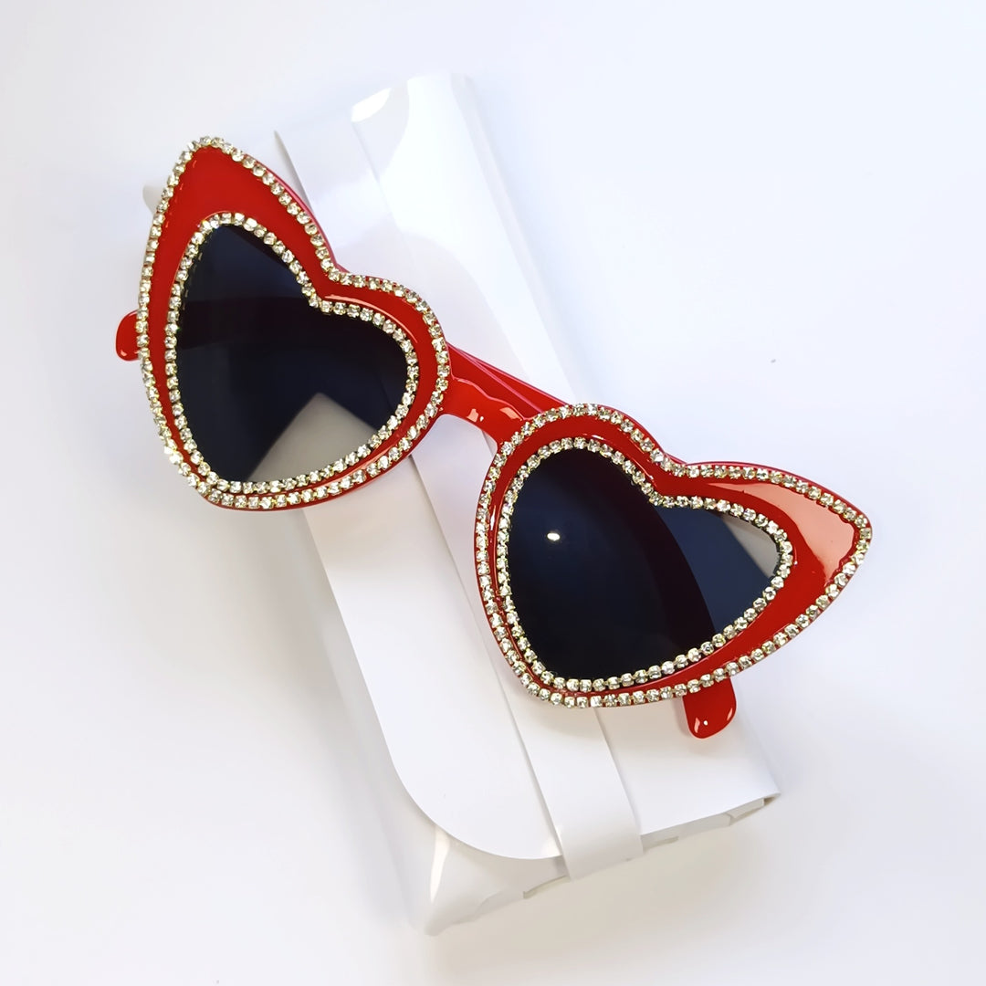 Rhinestone-Embellished Heart-Shaped Sunglasses Kalsten