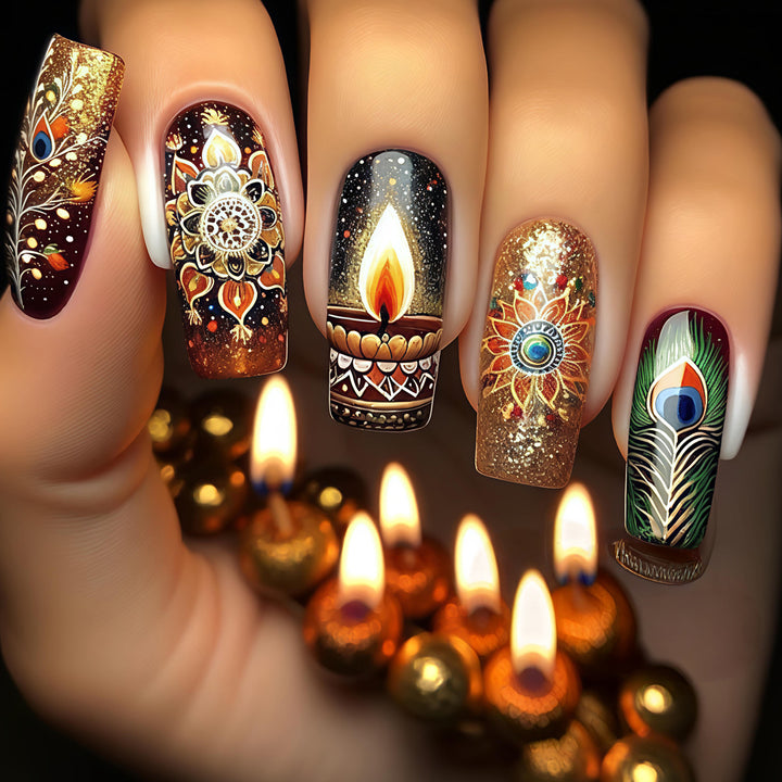 Artificial nails in elegant pattern with glitter effects Kalsten