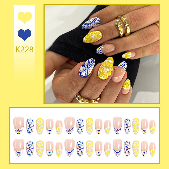 Artificial nail set with creative lemon and flower patterns Kalsten