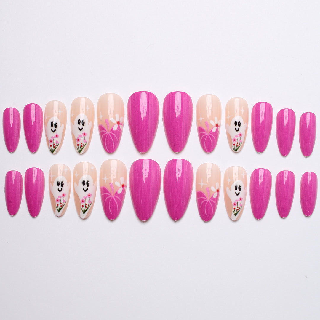 Artificial nail set with charming ghost and flower motifs Kalsten