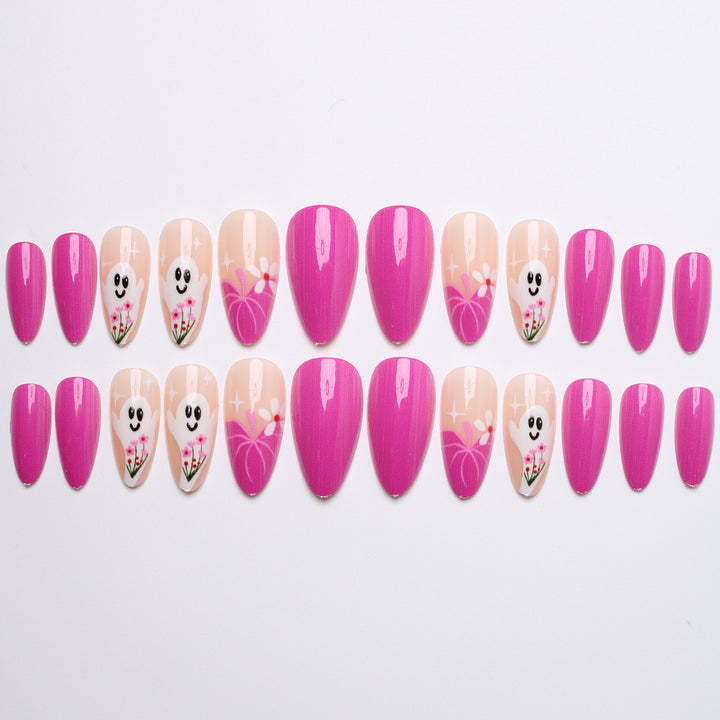 Artificial nail set with charming ghost and flower motifs Kalsten