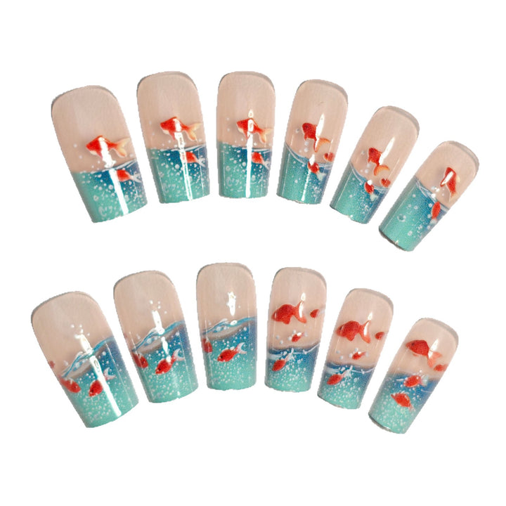 Artifical nails with maritime goldfish design Kalsten