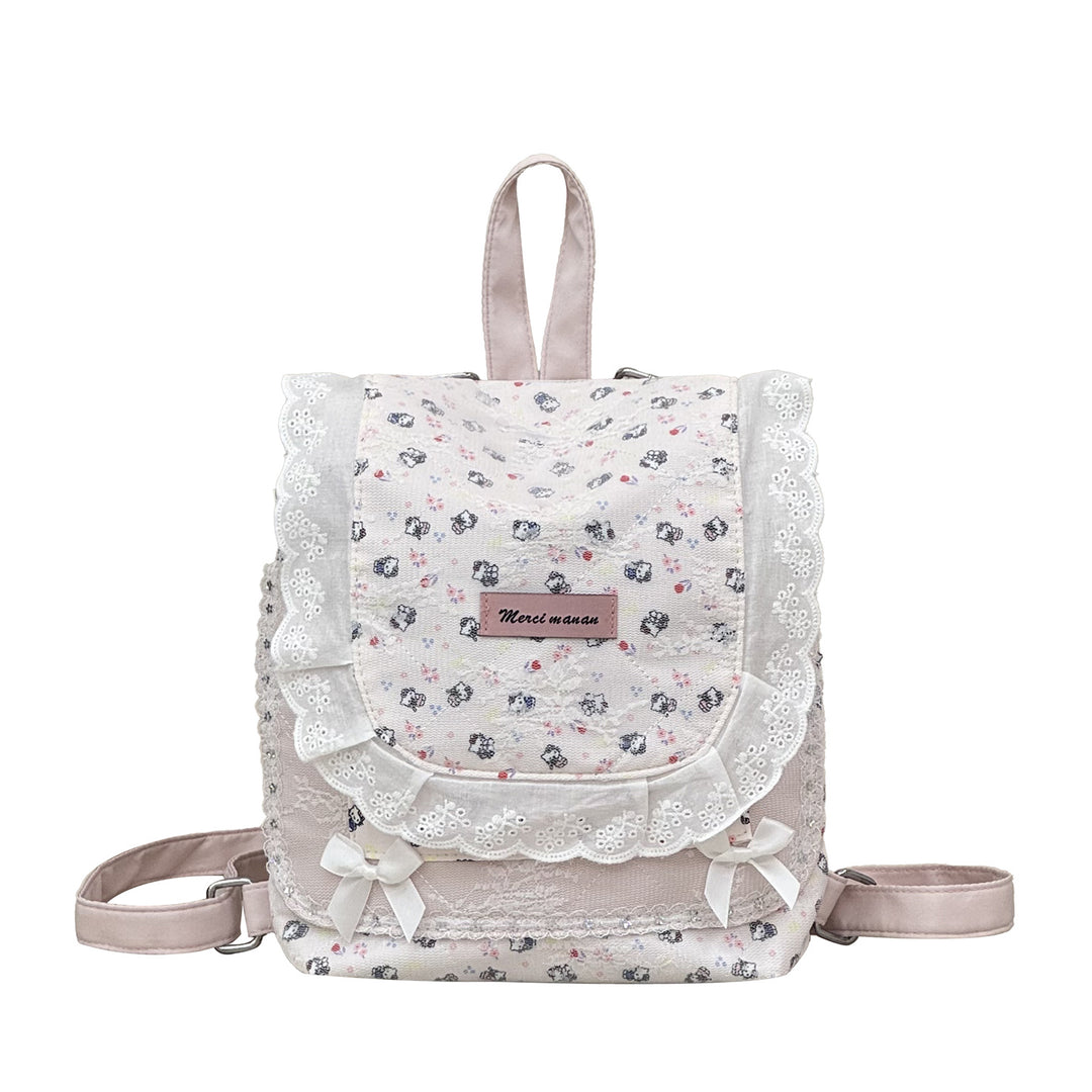 Floral Print Lace-Trimmed Backpack