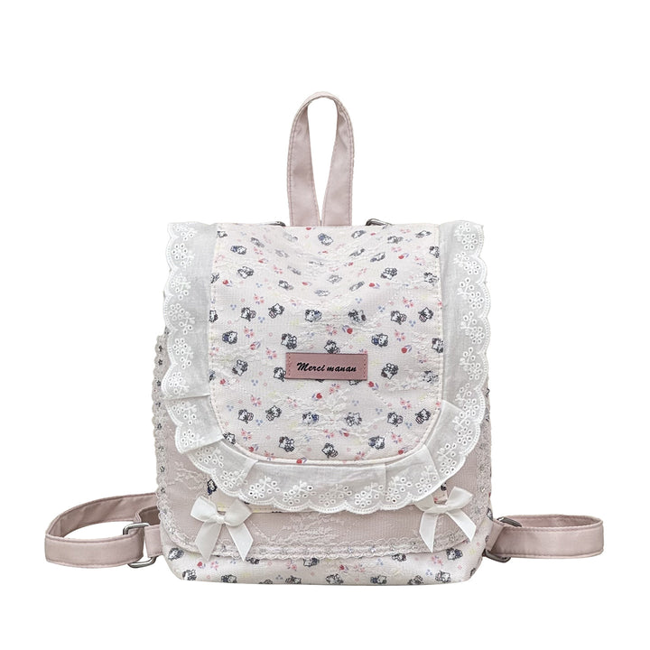 Floral Print Lace-Trimmed Backpack