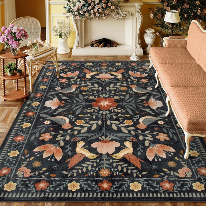 Floral Embroidered Area Rug