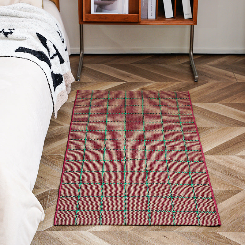 Flat-woven runner rug with check pattern and decorative border stripe Kalsten