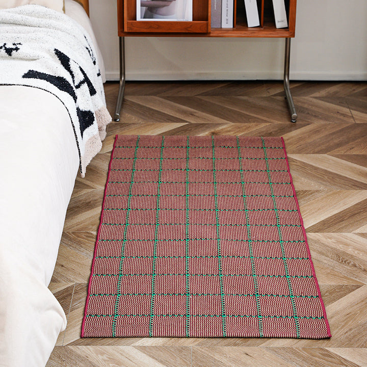 Flat-woven runner rug with check pattern and decorative border stripe Kalsten