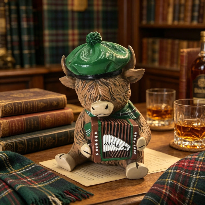 Decorative Highland Cattle Figure with Accordion Kalsten