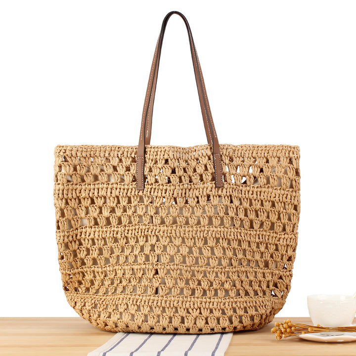 Handbag Made of Hand-Knotted Natural Material with Sturdy Leather Handles Kalsten