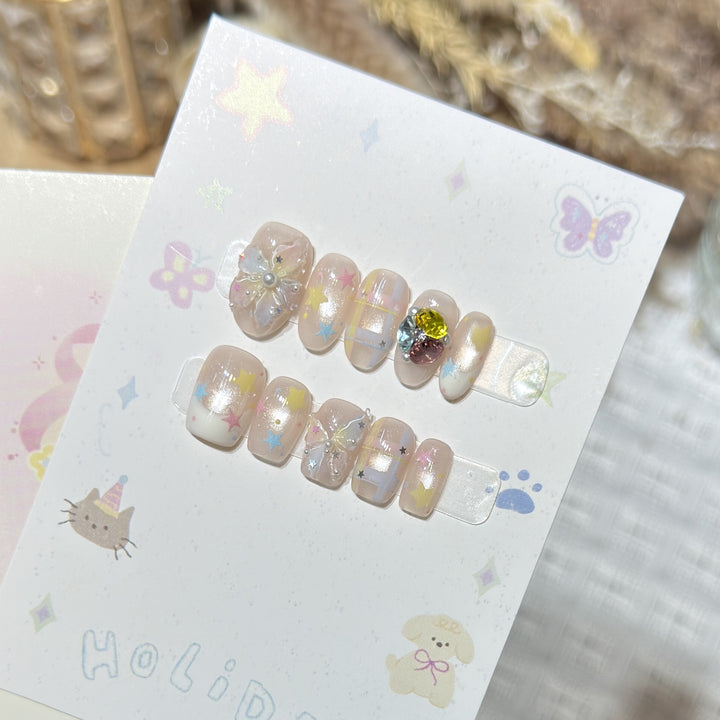 Decorative Press-On Nail Art Set with Gem Accents Kalsten
