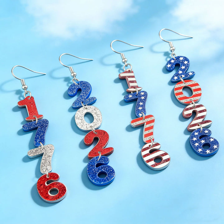 Women's nan glitter layered number cascade dangle earrings with French hooks Kalsten