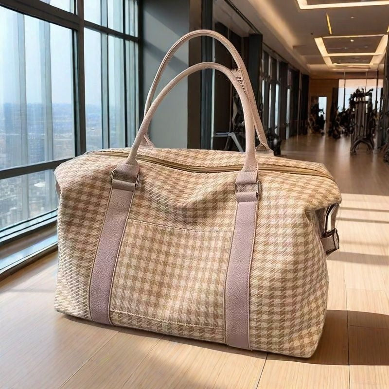Spacious Tote Bag With Stylish Houndstooth Pattern Kalsten