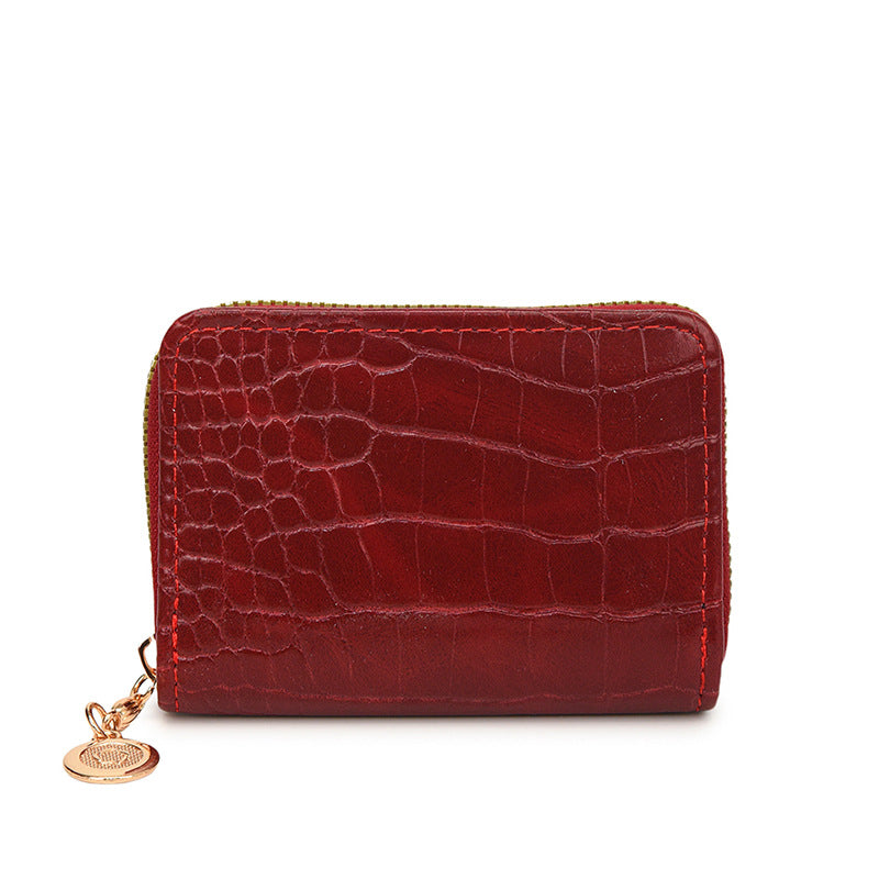 Compact Crocodile-Textured Zipper Wallet