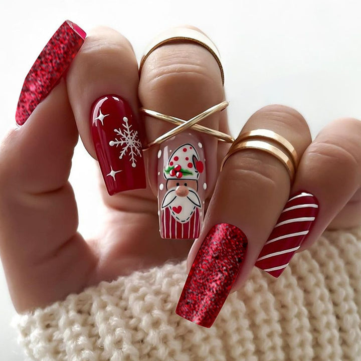 Artificial nail set with festive Christmas motifs and glitter Kalsten