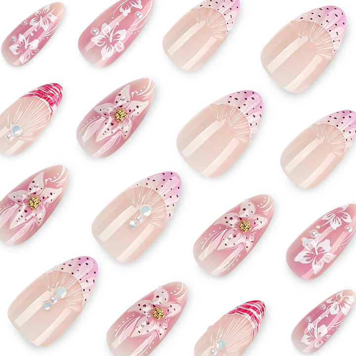 Artful Nail Extensions with Floral and Glittering Accents Kalsten