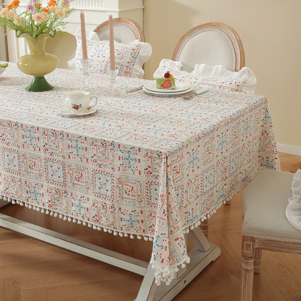 Ruffled Floral Print Tablecloth