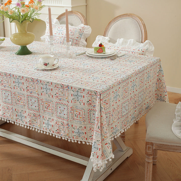 Ruffled Floral Print Tablecloth