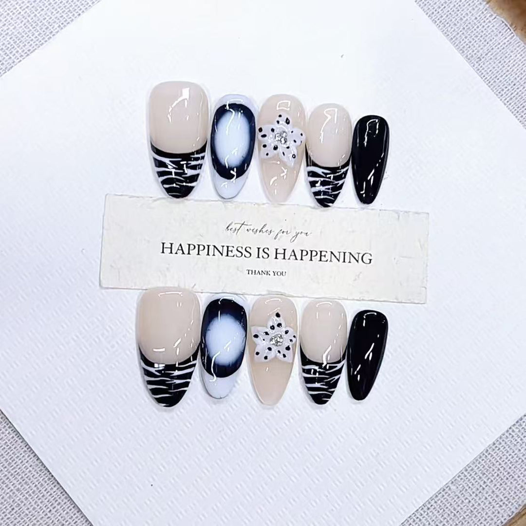Artistic Press-On Nail Art Set with Elegant Floral Design Kalsten
