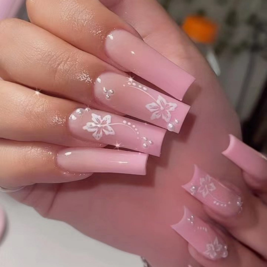Floral Glitter Nail Extensions Kalsten