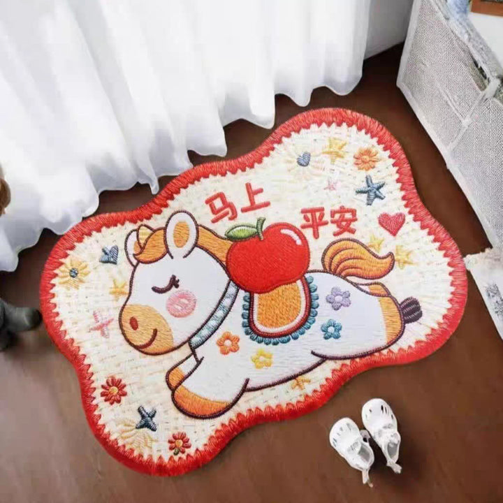 Embroidered Pumpkin-Themed Area Rug