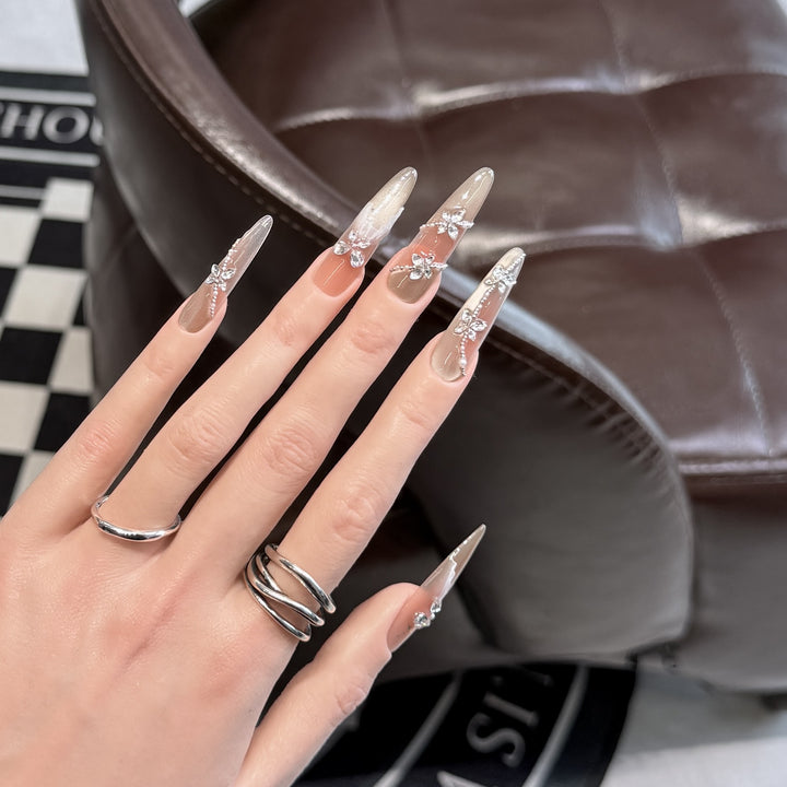 Decorative Rhinestone-Embellished Stiletto Press-On Nail Set Kalsten
