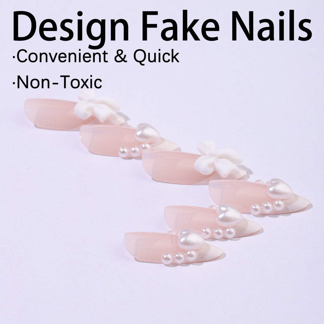 Artificial nail set with elegant pearl and bow decorations Kalsten