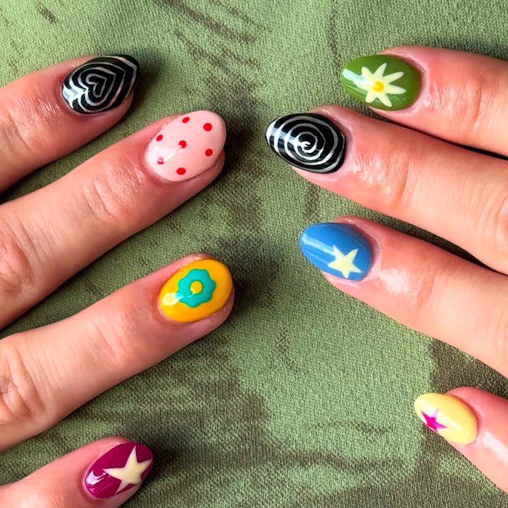 Artificial nails with colorful and creative designs Kalsten