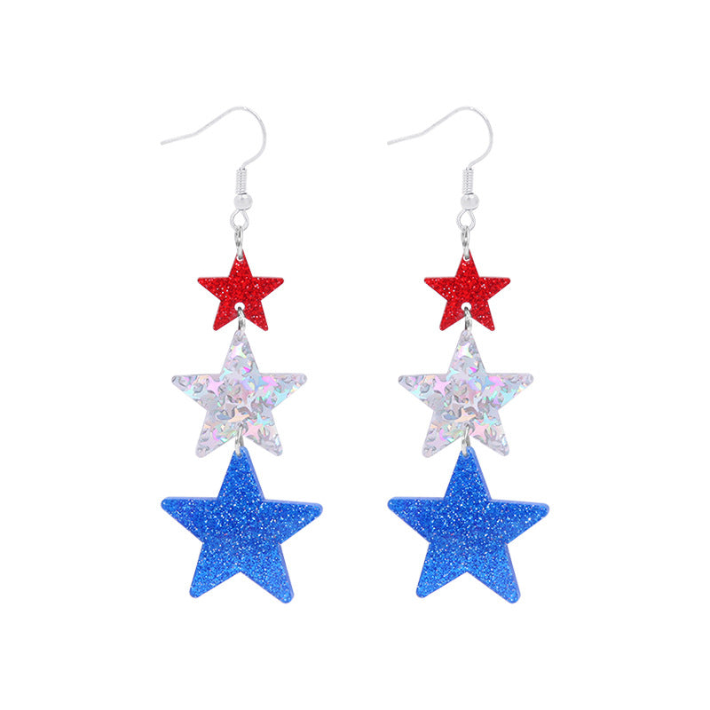 Women's long multi-layer star drop earrings with crystal embellishments and rhodium-plated alloy Kalsten