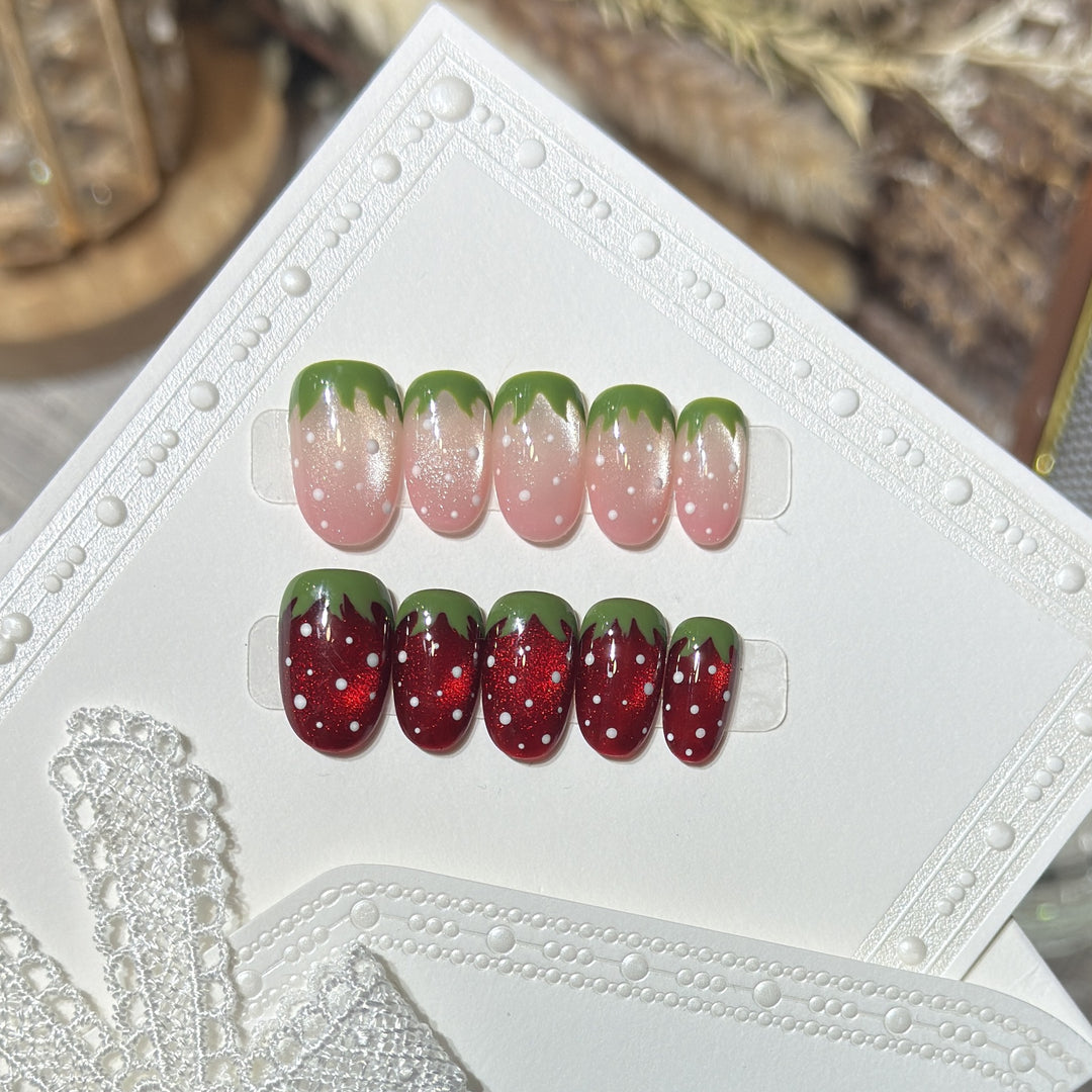 Artistic Strawberry Design Press-On Nail Set Kalsten