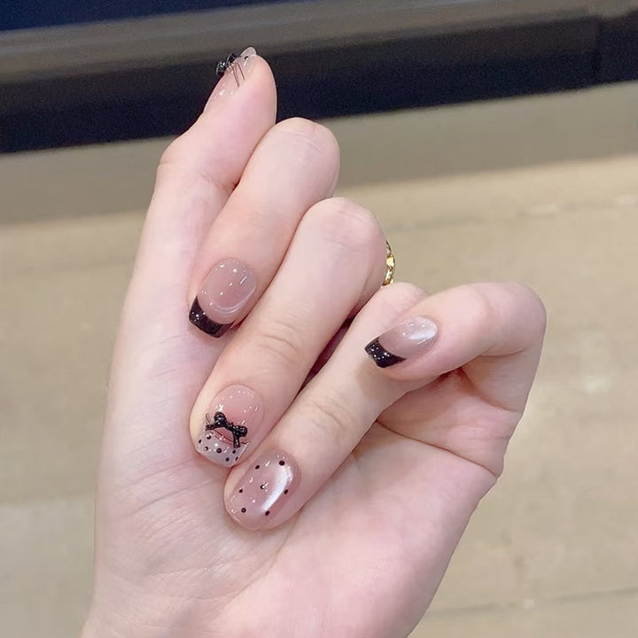 Elegant French Tip Nail Art Set with Decorative Accents Kalsten